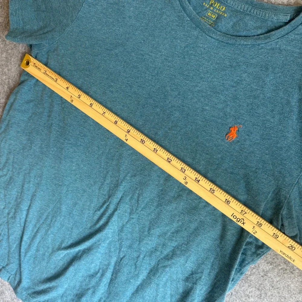 Polo Ralph Lauren T Shirt Mens Medium M Teal Blue Heather Orange Pony Logo Tee